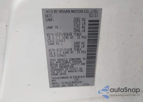 2013 Nissan Pathfinder Sl из США, поврежденный, VIN 5N1AR2MM6DC638840